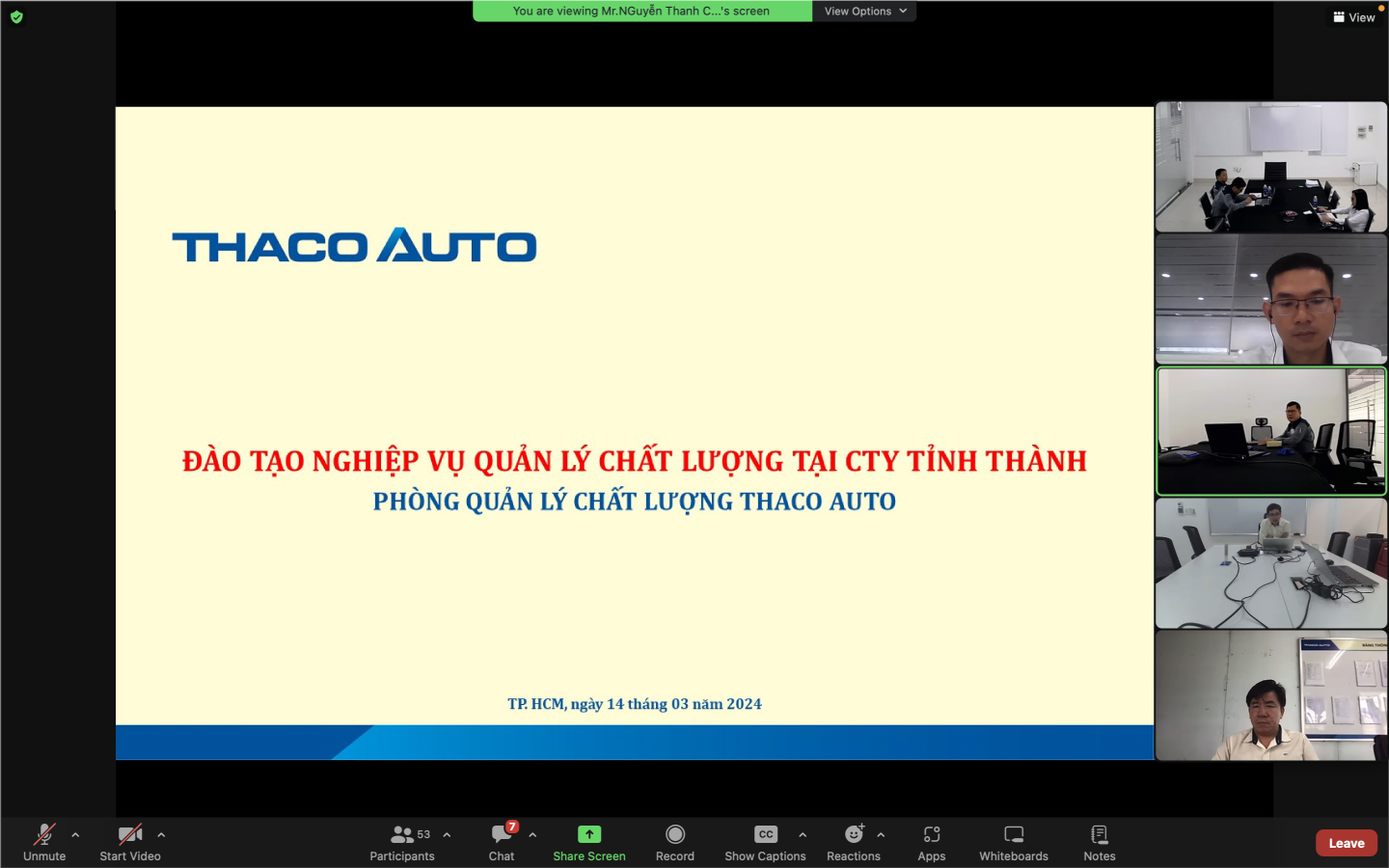THACO AUTO Quảng Bình tham gia chương trình đào tạo “Nghiệp vụ quản lý chất lượng xe cho nhân sự Quản lý Chất lượng Công ty tỉnh thành”